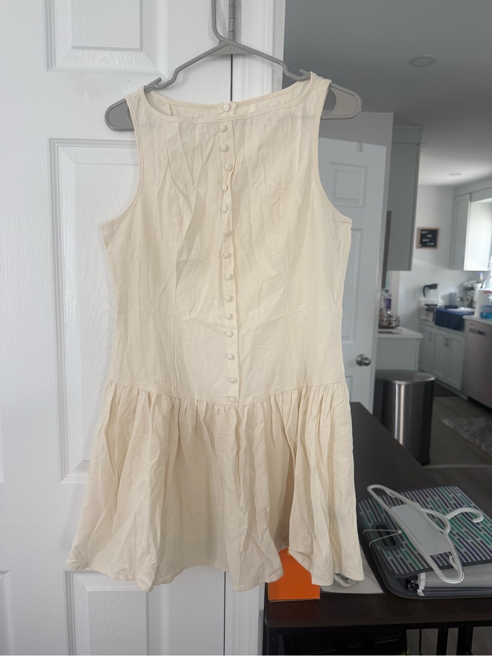SHEIN Cream Sleeveless Button-Front Mini Dress
